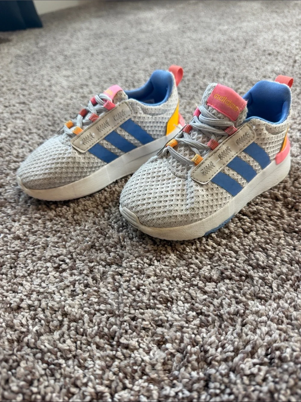 adidas Kids Sneakers - Light Gray with Blue & Pink Accents